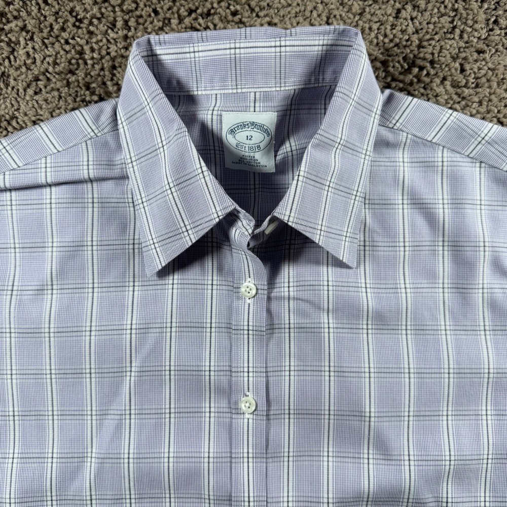 Brooks Brothers Fitted Non-Iron plaid Lavender Cotton Button‎ Down Shirt preppy